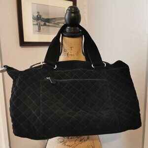 Levenger Quilted Black Suede Duffle